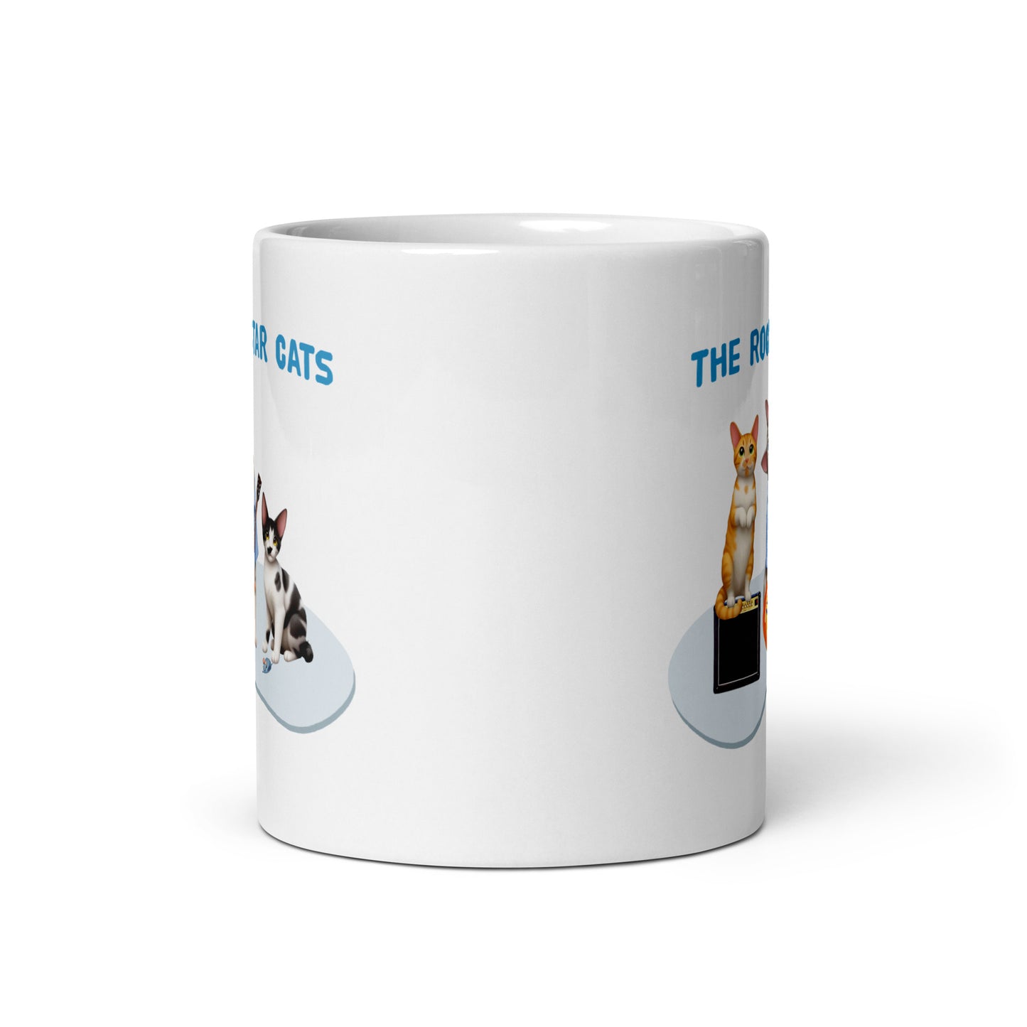 White glossy mug - Rockstar Cat Trio