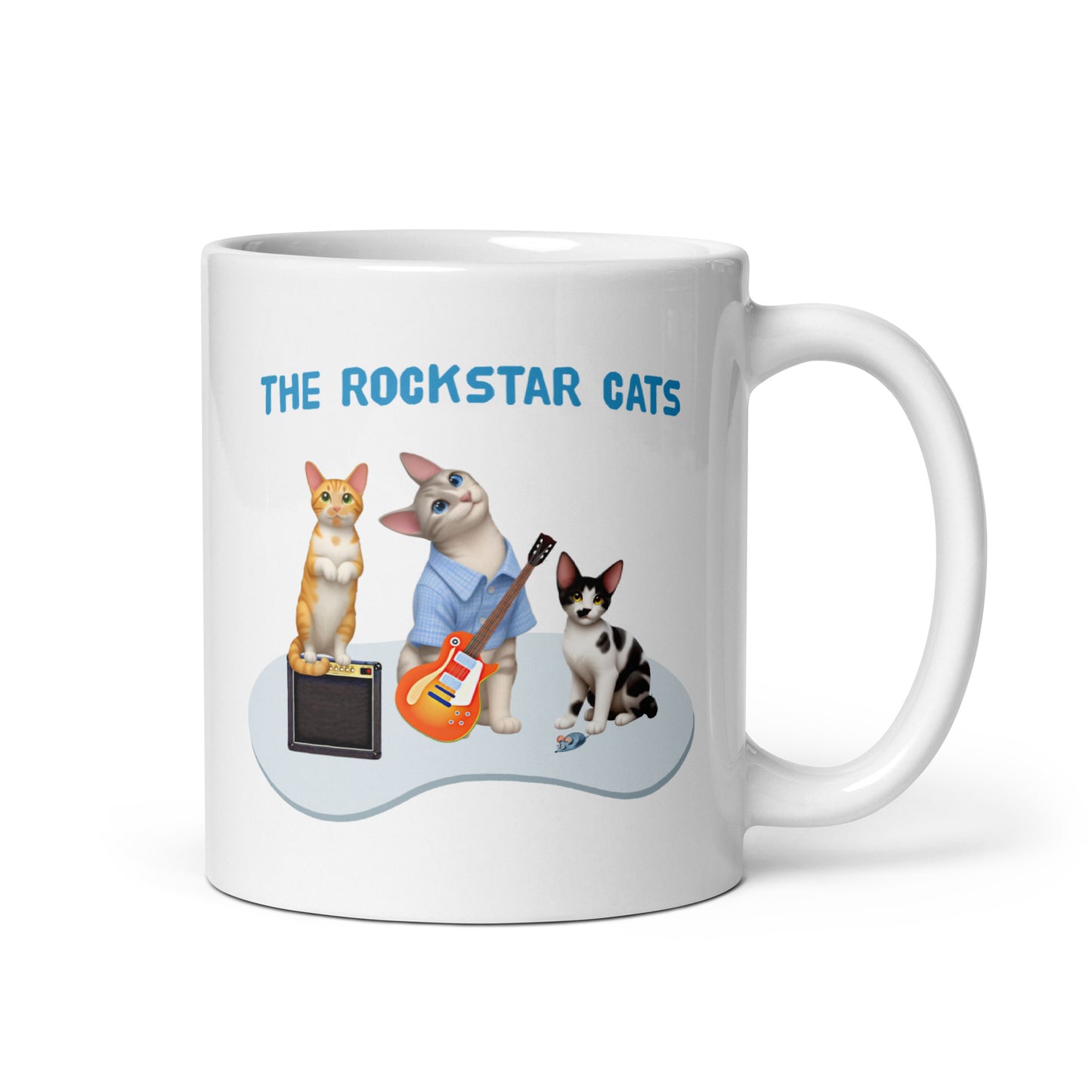 White glossy mug - Rockstar Cat Trio