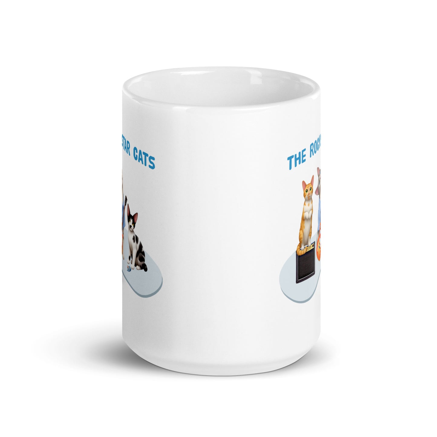 White glossy mug - Rockstar Cat Trio