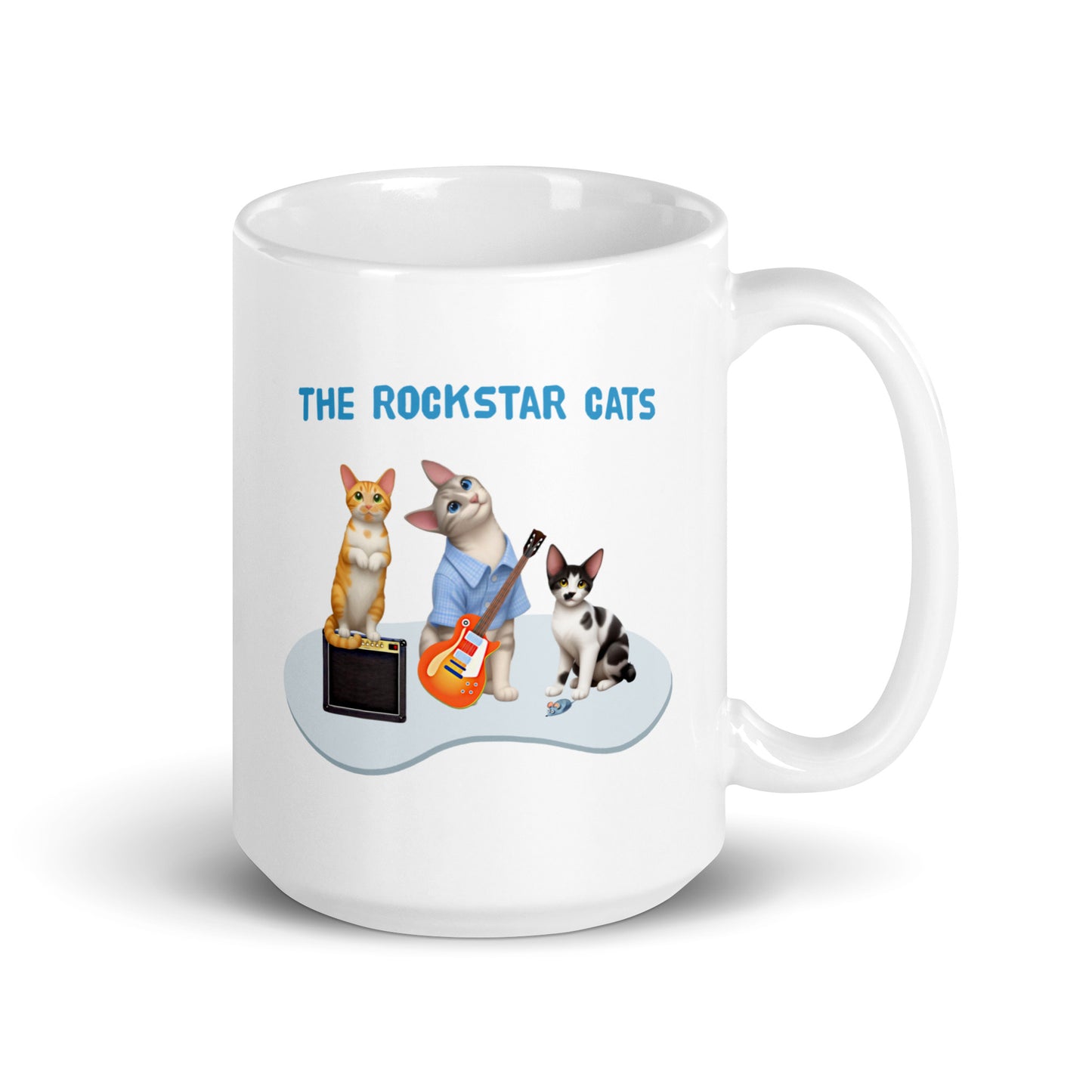 White glossy mug - Rockstar Cat Trio